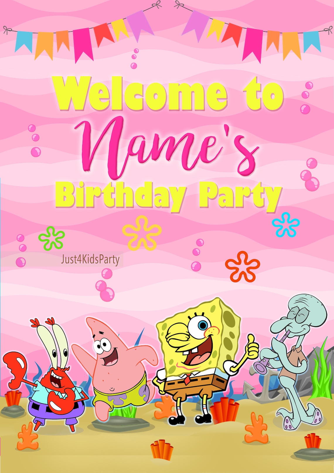 SpongeBob SquarePants PINK Digital Geburtstag Willkommen Etsy