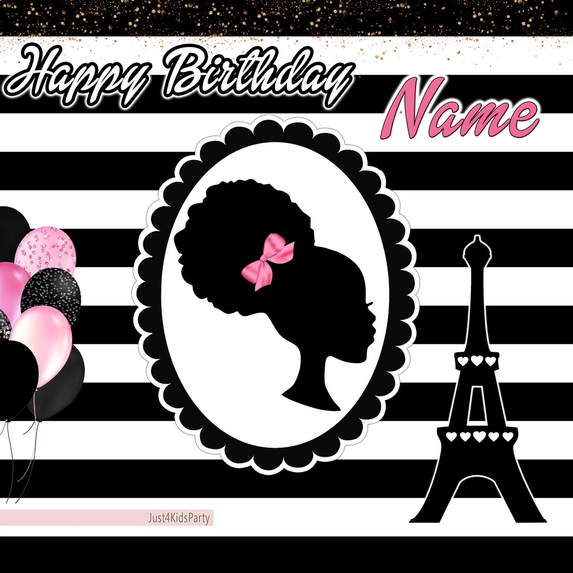 Afro BARBIE Silhouette Birthday Backdrop. Digital Happy | Etsy