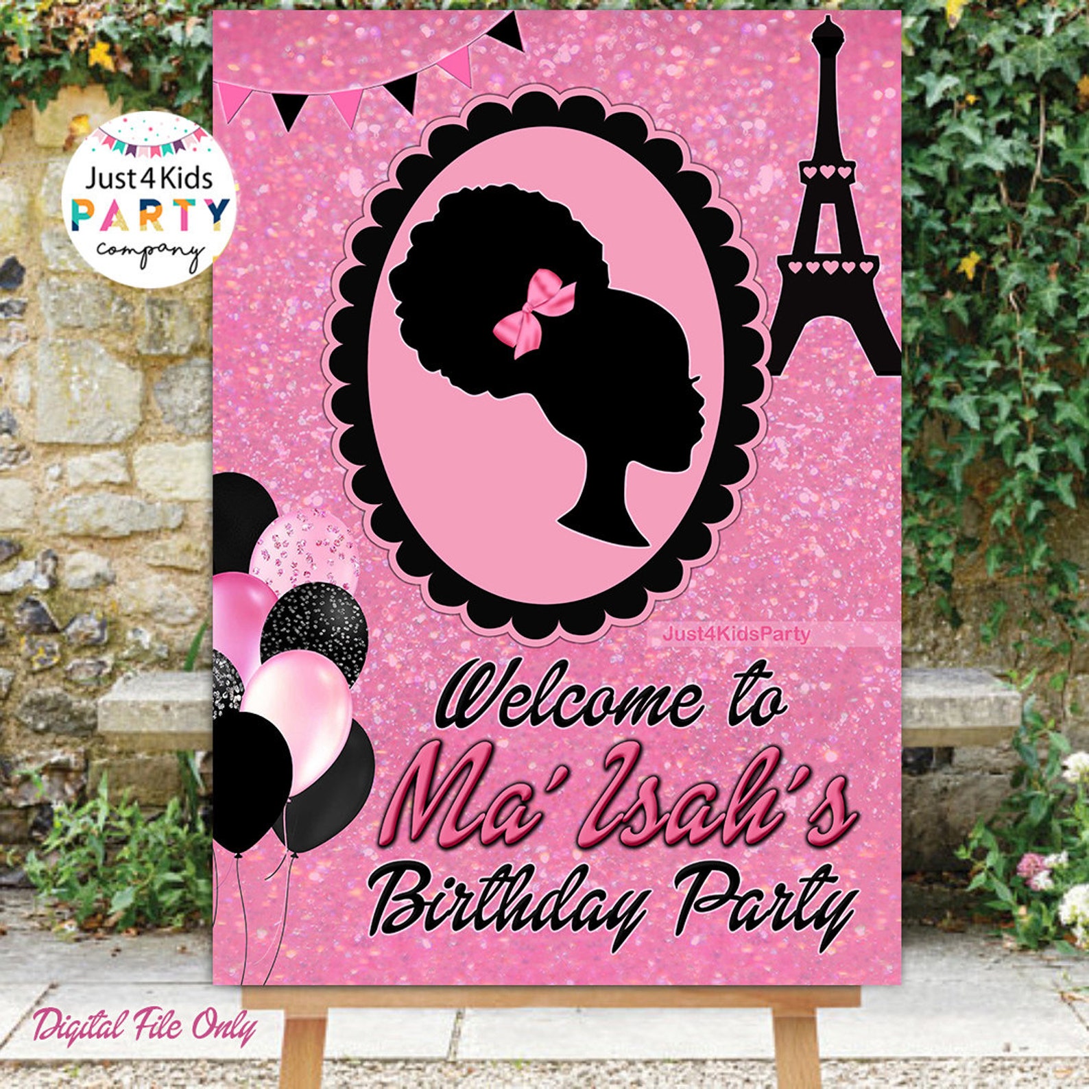Digital Afro BARBIE Silhouette Birthday Welcome Board. | Etsy