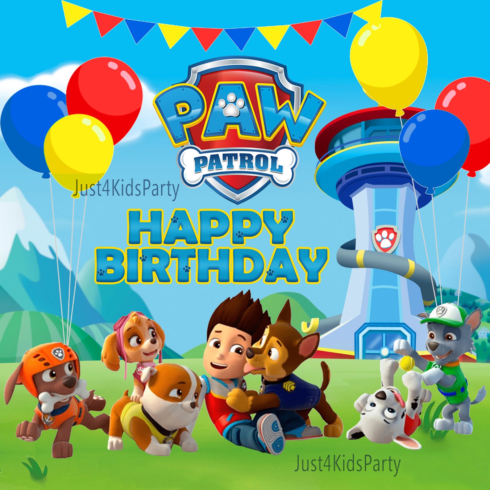 Paw Patrol Birthday Backdrop Happy Birthday Paw Patrol Etsy