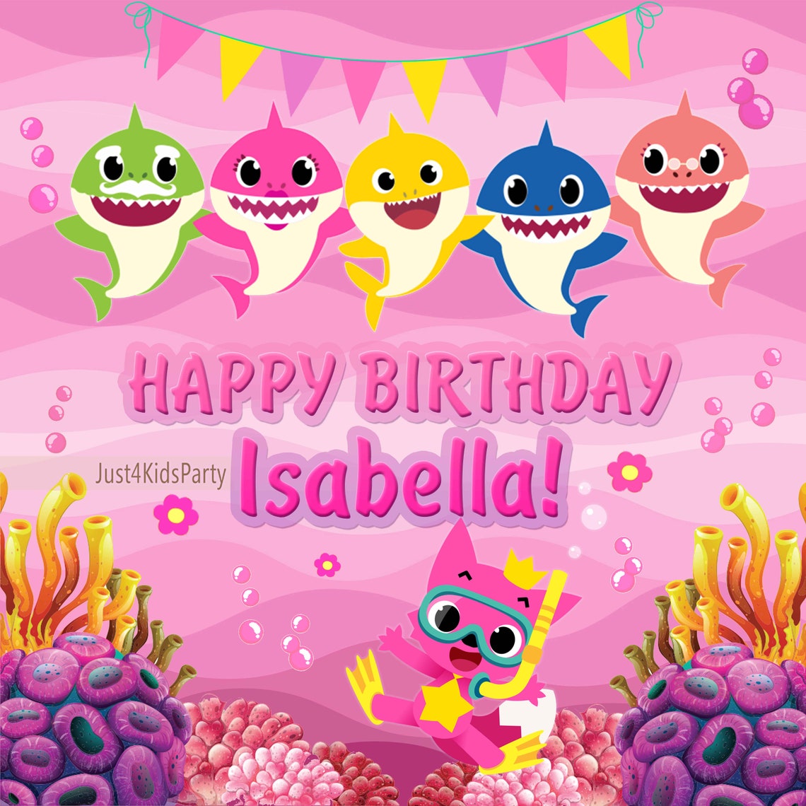 Custom Baby Shark Birthday Backdrop Digital Pink Baby Shark Etsy | My
