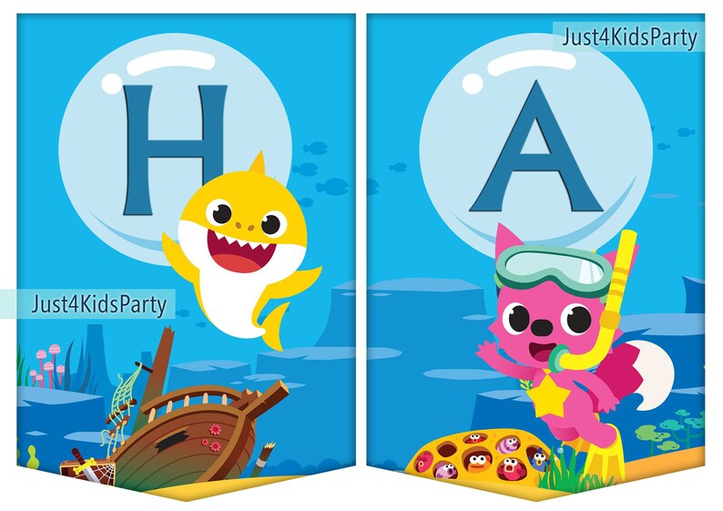 baby shark birthday theme printable party banner boys and etsy