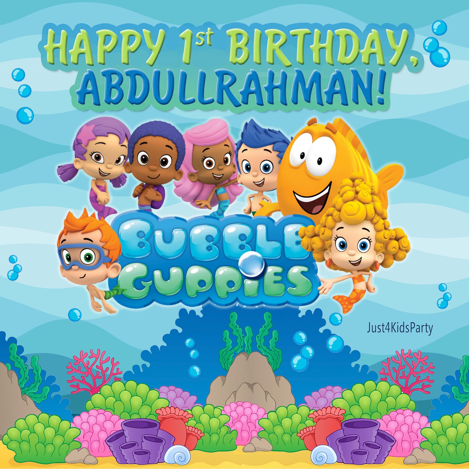 Bubble Guppies Digital Birthday Backdrop Happy Birthday Etsy