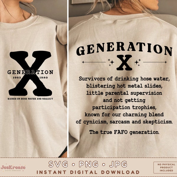Generación X Gen X Svg Png Jpg / Criado en agua de manguera y negligencia Cricut / Sarcasmo Png / Trendy Svg / Sublimación / Cricut Cut File