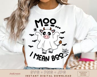 Moo I Mean Boo Svg Png Jpg | Halloween Ghost Svg | Boo Cow Halloween Png | Sublimation | DTG Design File