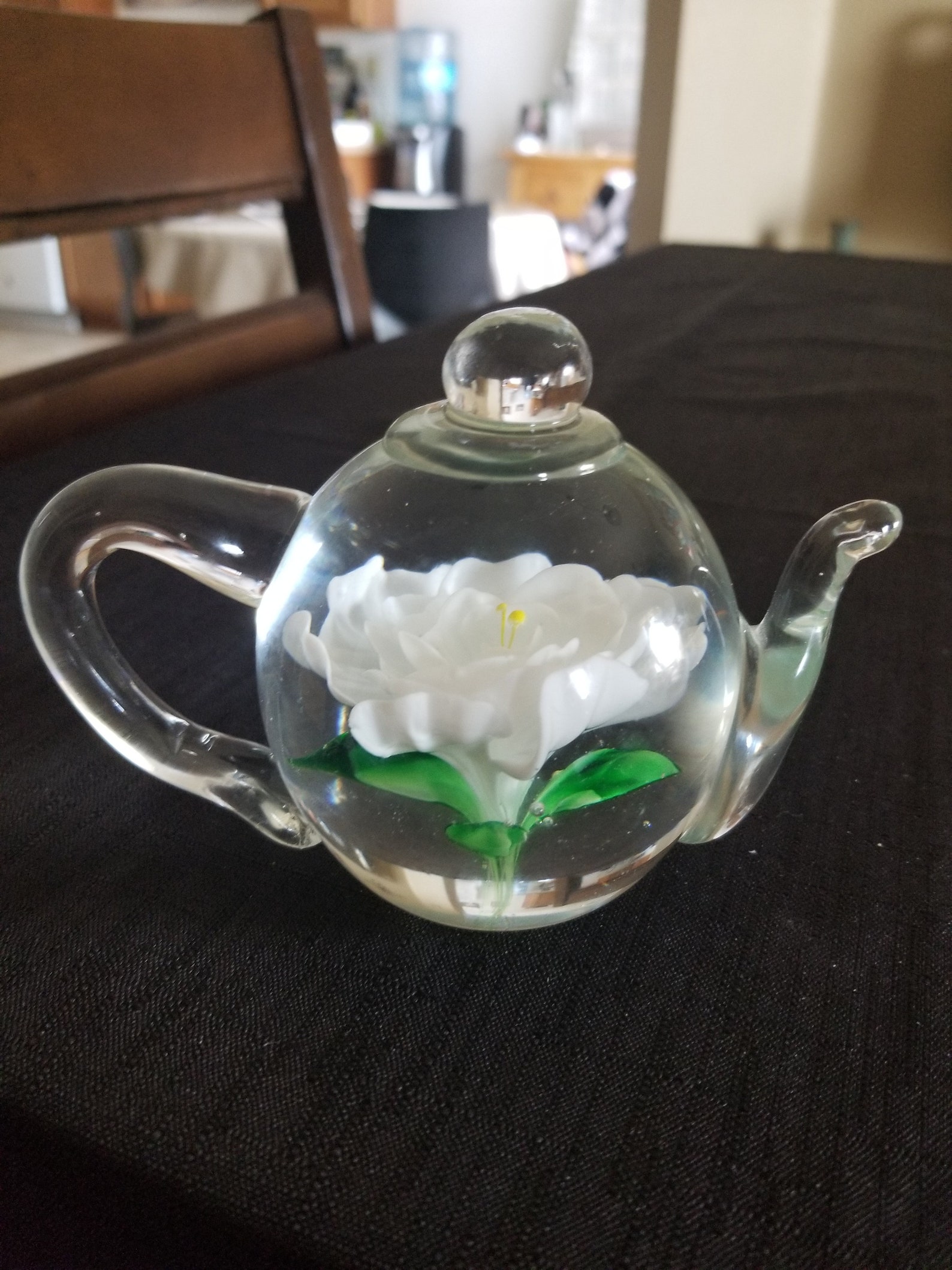 Teapot With White Flower Paperweight Hand Blown Glass Home Etsy UK