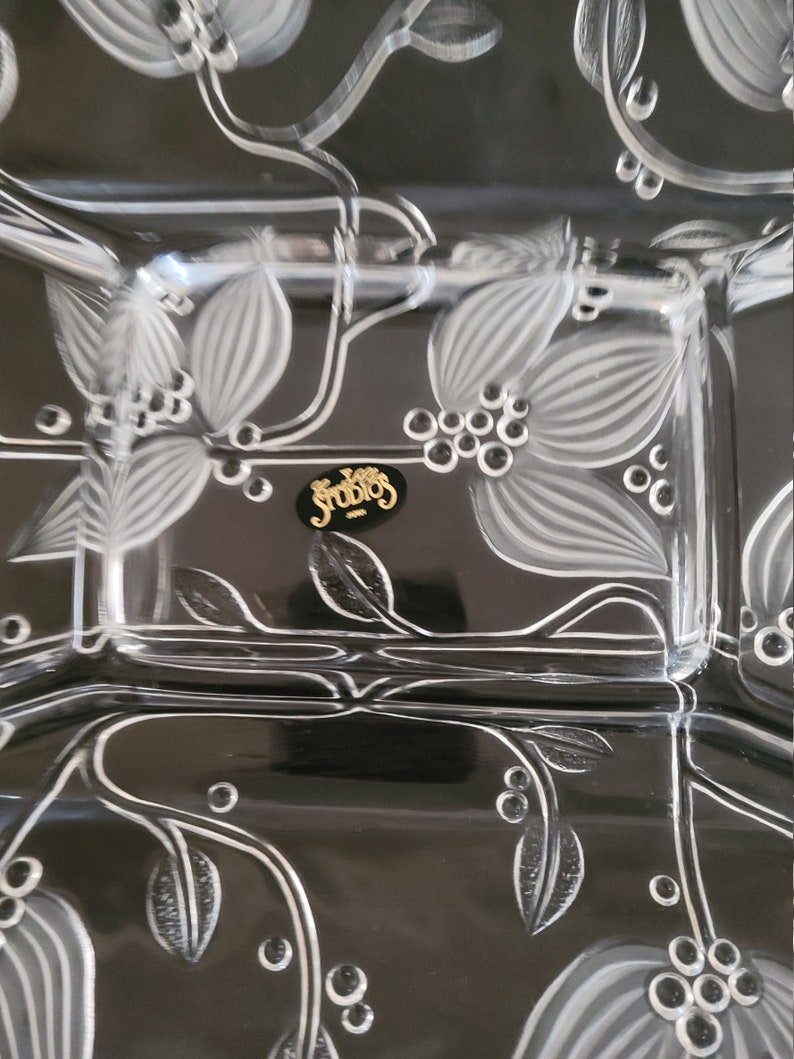 Crystal Serving Tray/by Crystal Clear Studios Japan/frosted Floral