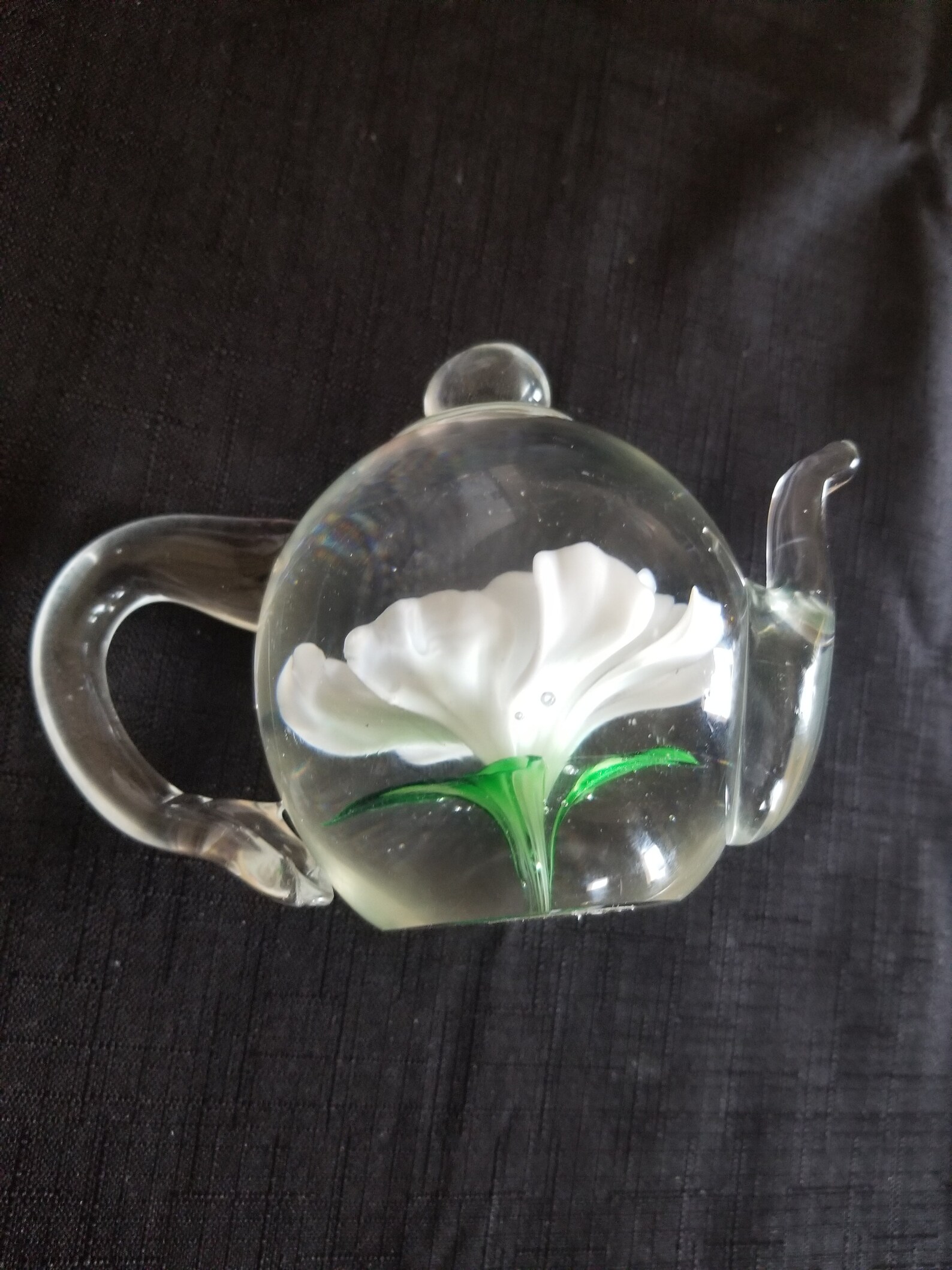 Teapot With White Flower Paperweight Hand Blown Glass Home Etsy UK