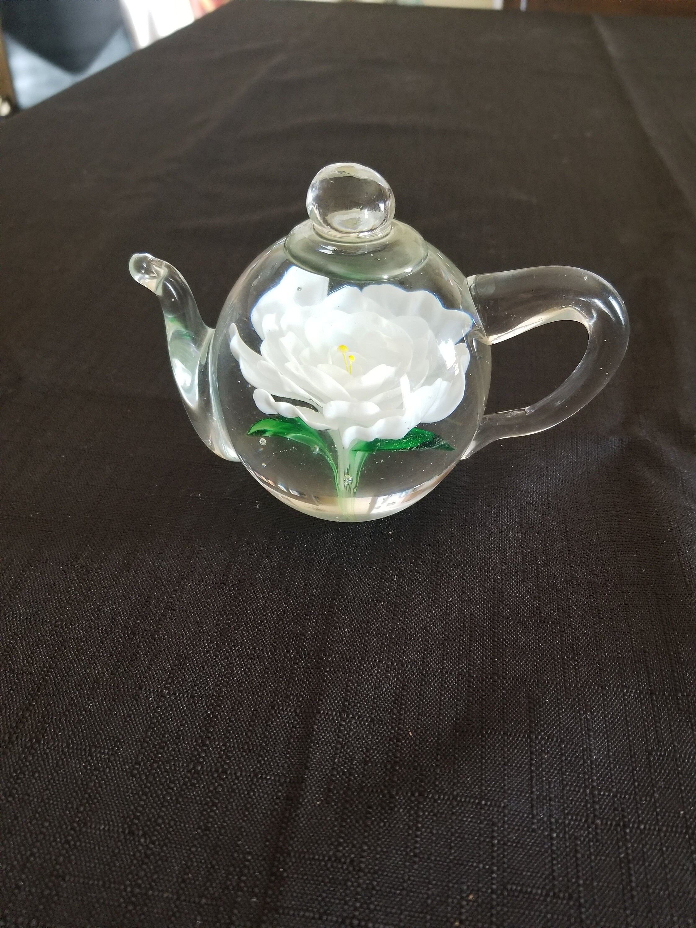 Teapot With White Flower Paperweight Hand Blown Glass Home Etsy UK