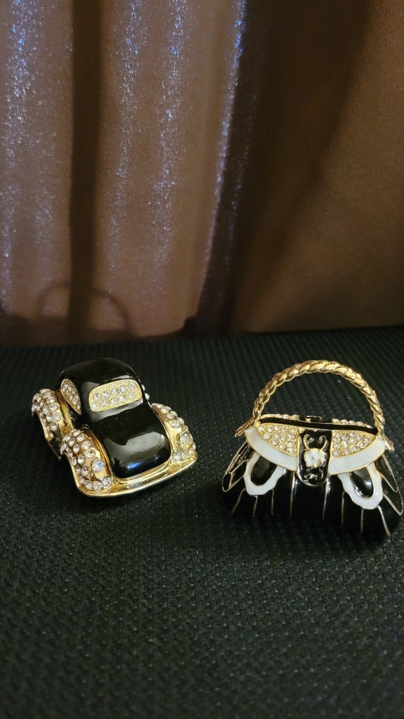 2 Bejeweled Trinket Boxes/Purse/Car/Vintage - image 10