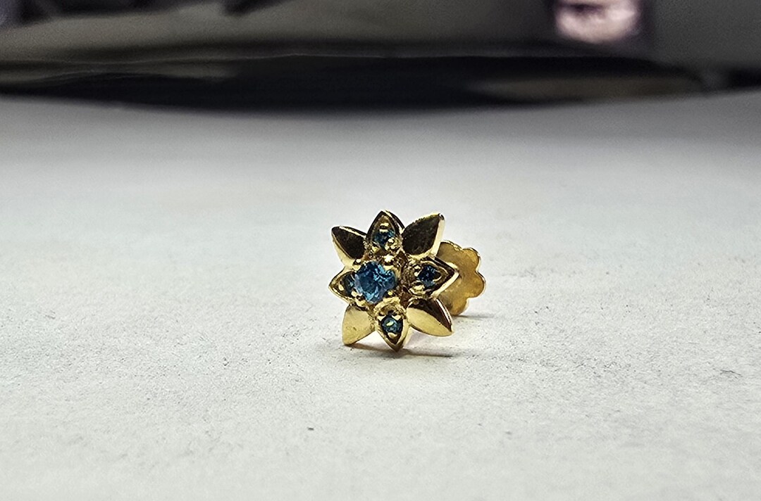 Flower Nose Pin Stud Crew With 14k Gold Plated - Etsy