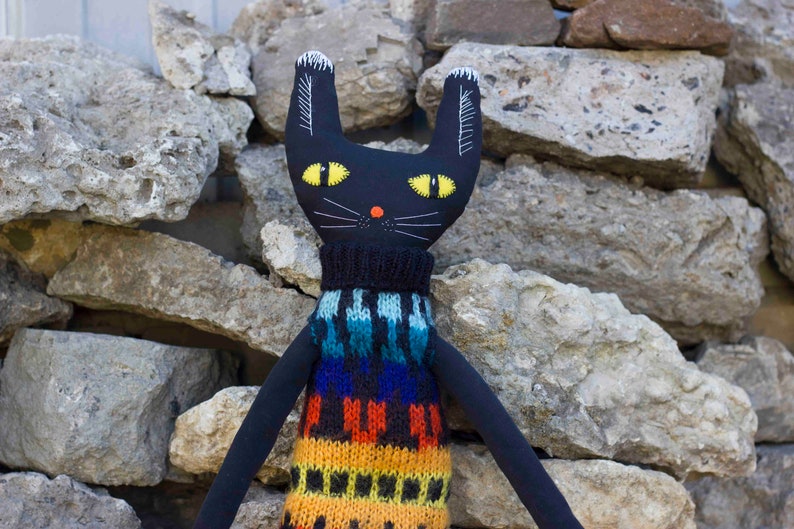 black cat doll,original gift,doll cats,cat lover gift,Cat rag doll,Art doll cat,soft doll,Art dolls,cat rag