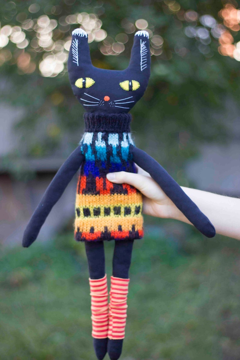 black cat doll,original gift,doll cats,cat lover gift,Cat rag doll,Art doll cat,soft doll,Art dolls,cat rag