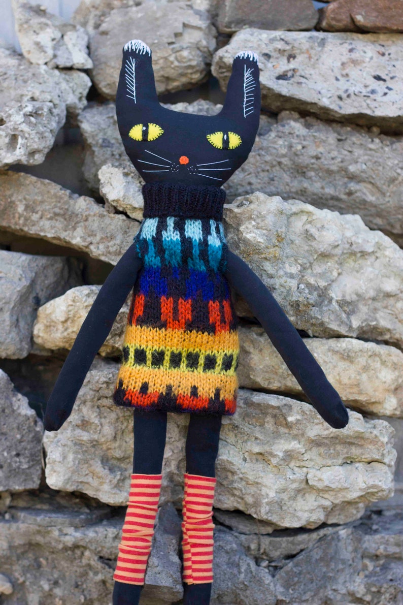 black cat doll,original gift,doll cats,cat lover gift,Cat rag doll,Art doll cat,soft doll,Art dolls,cat rag