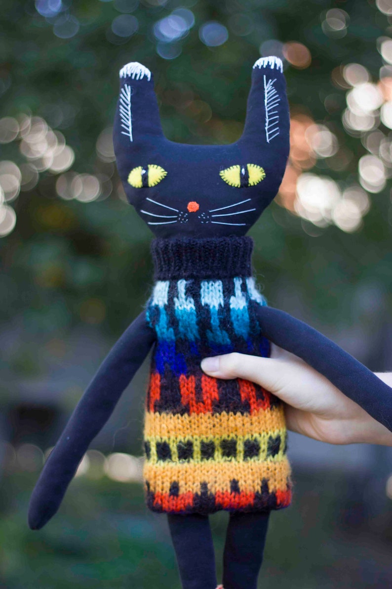 black cat doll,original gift,doll cats,cat lover gift,Cat rag doll,Art doll cat,soft doll,Art dolls,cat rag