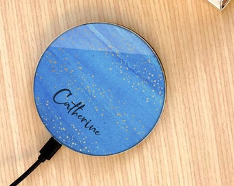 Azure Personalized Wireless Charging Pad Custom Name Wireless Charger Personalized Decor Electronic Gadgets iPhone Samsung Charger Pad