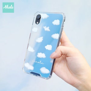 Kumo Cloud Print Custom Name Protective Mirror Phone Case iPhone 15 14 13 12 11 Pro Max XR Plus Mini X XS Max Trendy Cute Reflective Sky