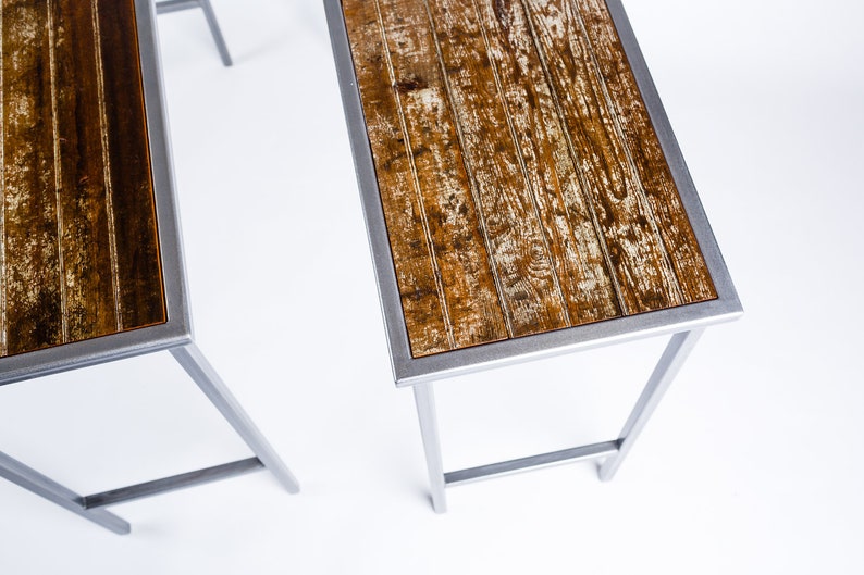 Handmade console table featuring reclaimed wood from a loading dock door dating back to the 1860s-1880s