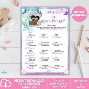 Instant Download Mermaid Baby Shower What's in Your Purse Game Brown Tone-BS064