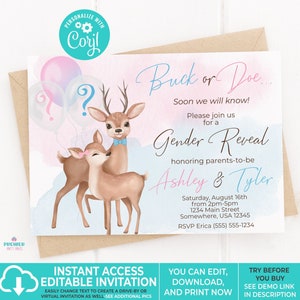 Bearbeitbarer Sofortzugang / Download Buck or Doe Gender Reveal Einladung-GR046