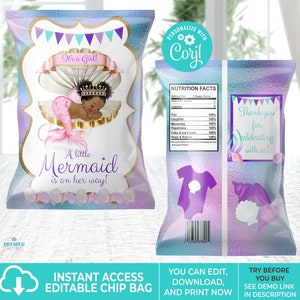 Editable Instant Access/Download Mermaid Baby Shower Chip Bag Brown Tone-BS150