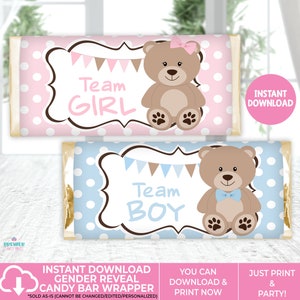 Instant Download Teddy Bear Gender Reveal Candy Bar Wrapper-GR003