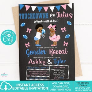 Bearbeitbare Sofortzugang / Download Touchdowns oder Tutus Gender Reveal Einladung Brown Tone-GR040