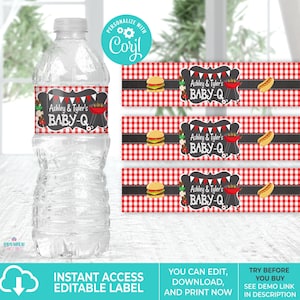 Editable Instant Access/Download BabyQ/BBQ Baby Shower Water Bottle Label-BS016
