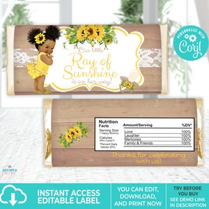 Editable Instant Access/Download Little Sunshine Sunflower Baby Shower Candy Bar Wrapper Vers 1 Brown Tone-BS069