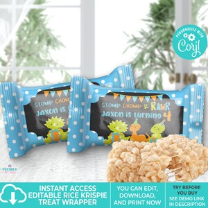 Bewerkbare directe toegang/download Dinosaur Rice Krispie Treat Wrapper-BP008