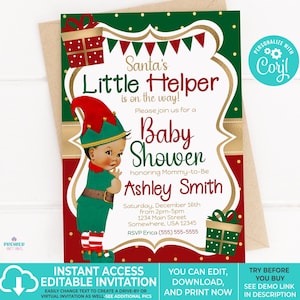 Editable Instant Access/Download Santa&#39;s Little Helper Winter/Christmas Boy Baby Shower Invitation Medium Tone-BS164