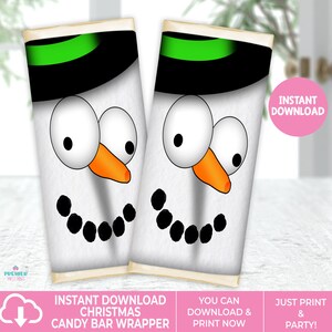 Instant Download Christmas Faces Candy Bar Wrapper_Snowman-CCBW003