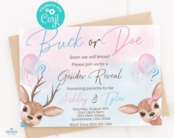 Editable Instant Access/Download Buck or Doe Gender Reveal Invitation-GR048