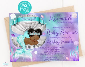 Editable Instant Access download Mermaid Baby Shower Invitation