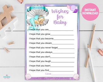 Instant Download Mermaid Baby Shower Wishes for Baby Light Tone-BS065