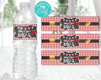 Editable Instant Access/Download BabyQ/BBQ Baby Shower Water Bottle Label-BS016
