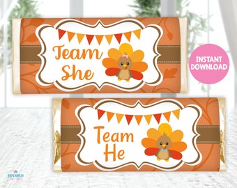 Sofortiger Download Little Truthahn Thanksgiving Gender Reveal Candy Bar Wrappers Version 1-GR027