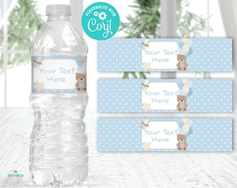 Editable Instant Access/Download Boy Teddy Bear Baby Shower Water Bottle Label-BS018