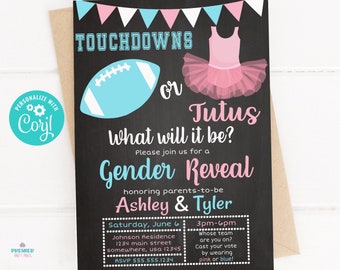 Editable Instant Access/Download Touchdowns or Tutus Gender Reveal Invitation-GR022