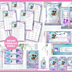 Instant Download Mermaid Baby Shower Bundle Brown Tone-BS064