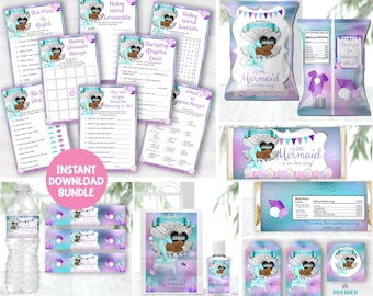 Sofortiger Download Meerjungfrau Baby Shower Bundle Braun Ton-BS064