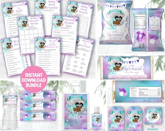 Instant Download Mermaid Baby Shower Bundle Brown Tone-BS064