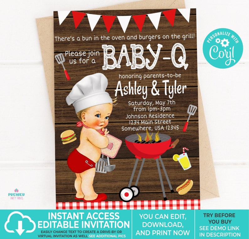 Editable Instant Access/download Babyq/bbq Baby Shower Invitation-bs169 ...
