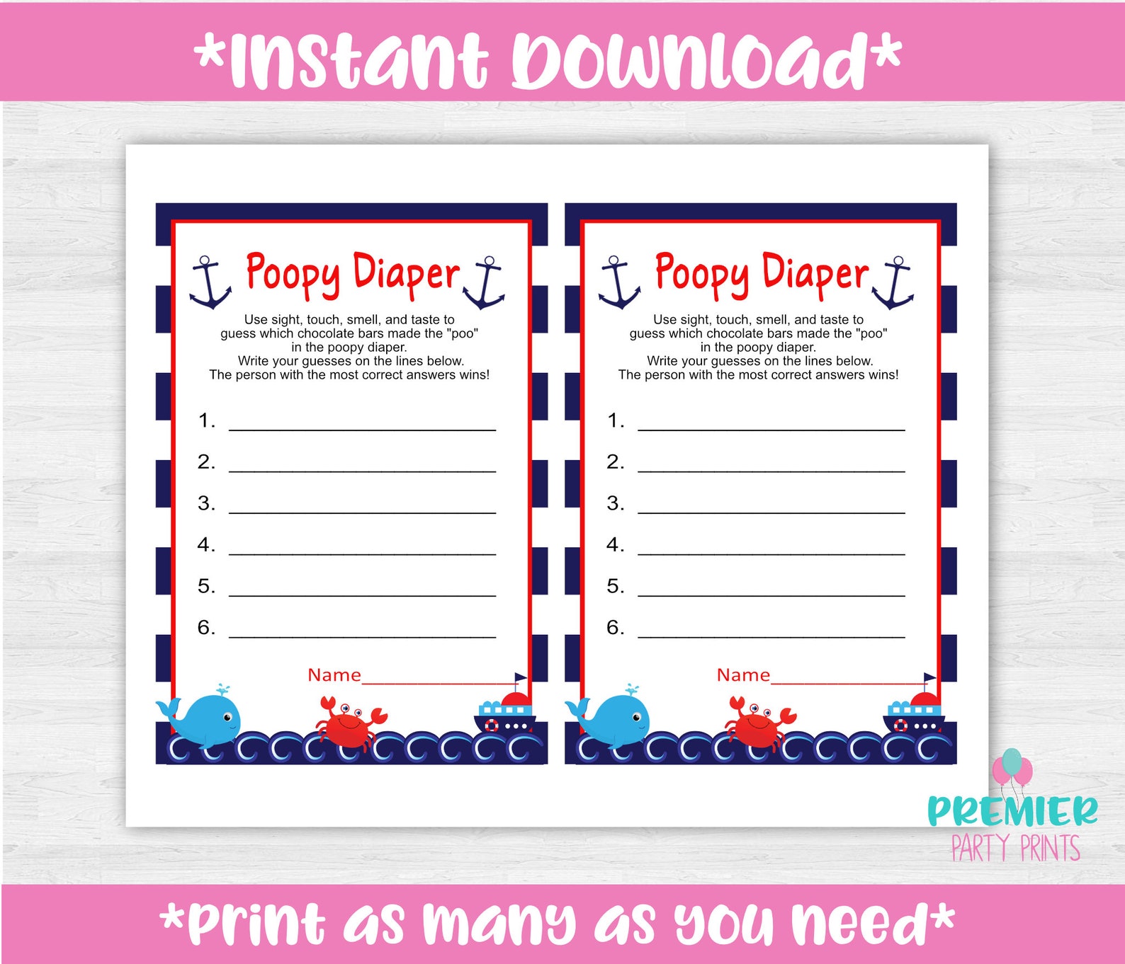 Instant Download Poopy Diaper Baby Shower Game-bs002 | Etsy