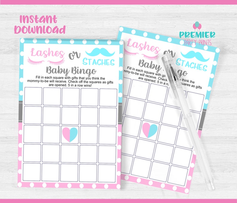 instant download lashes or staches baby bingo gender reveal etsy