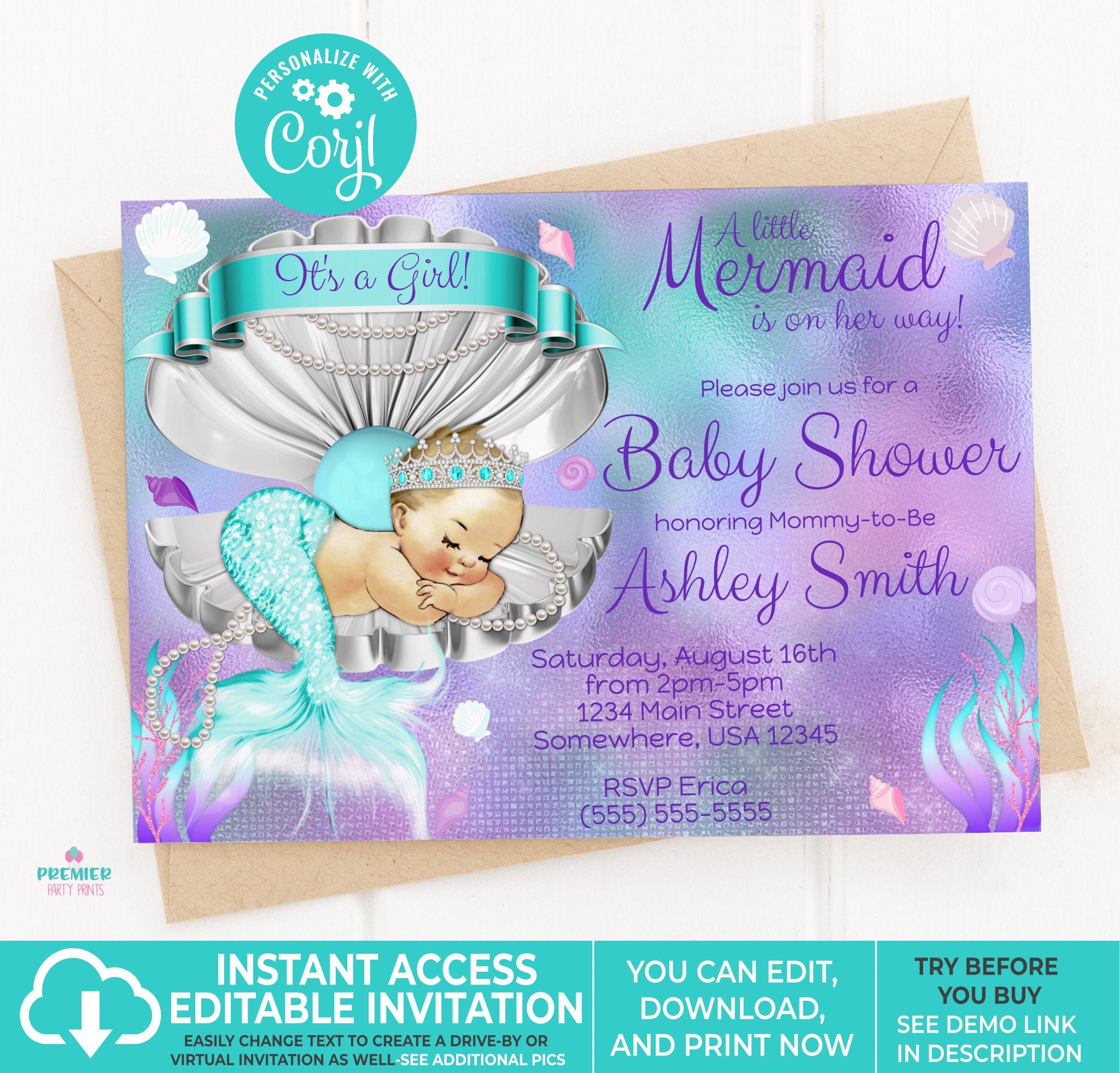Editable Instant Access/download Mermaid Baby Shower - Etsy