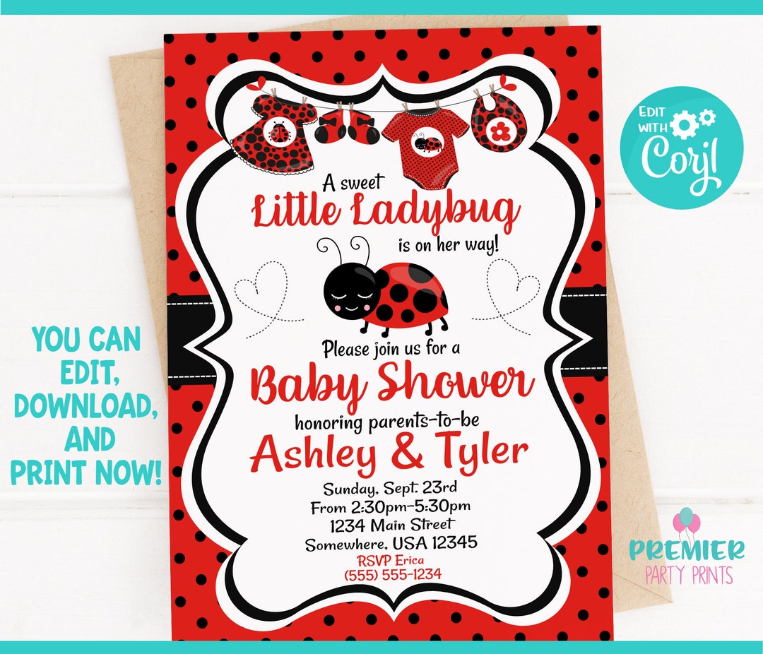Editable Instant Access/download Little Ladybug Baby Shower Invitation ...