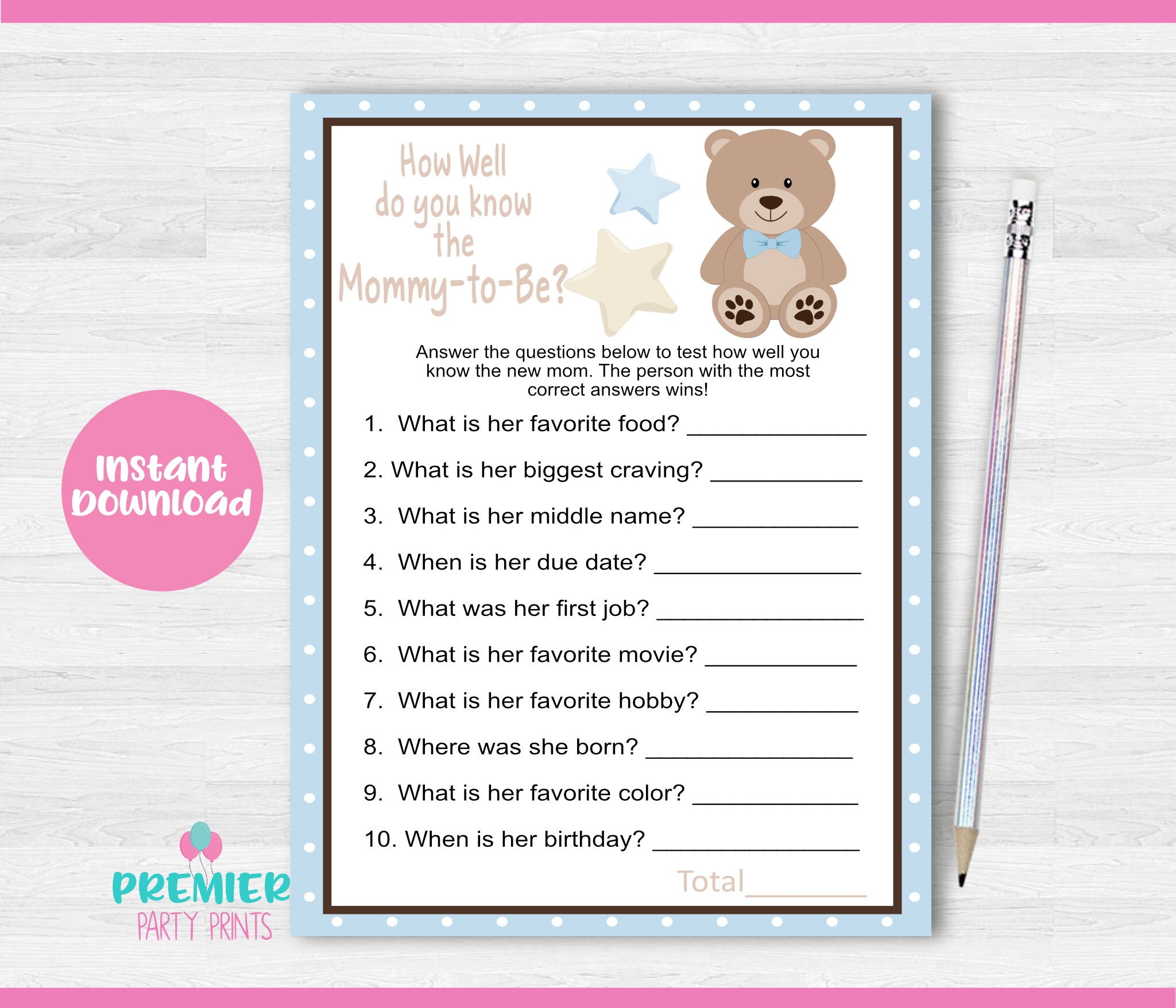 Instant Download Blue Teddy Bear Baby Shower 8 Game Bundle-bs018 - Etsy