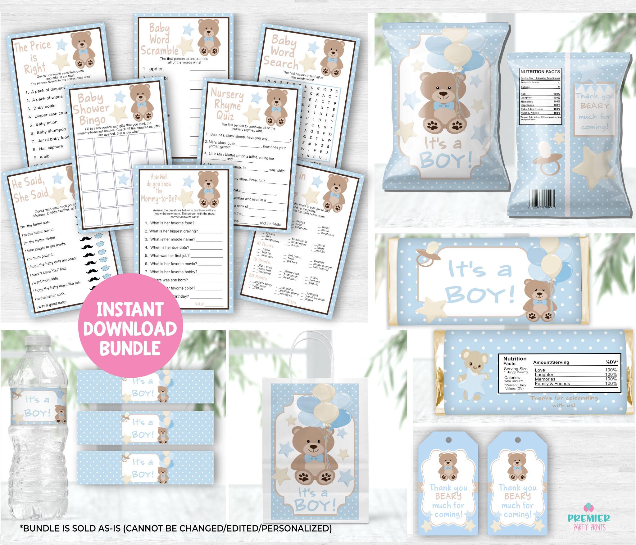 Instant Download Blue Teddy Bear Wishes for Baby Game-BS018