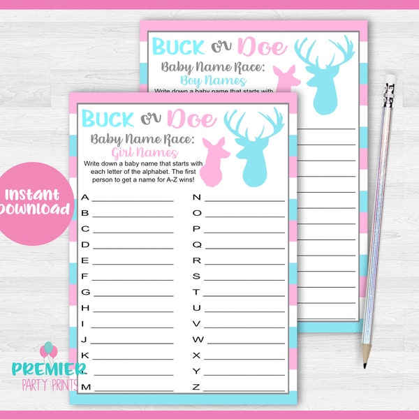 Instant Download Buck or Doe Baby Name Race Gender Reveal Game-GR016